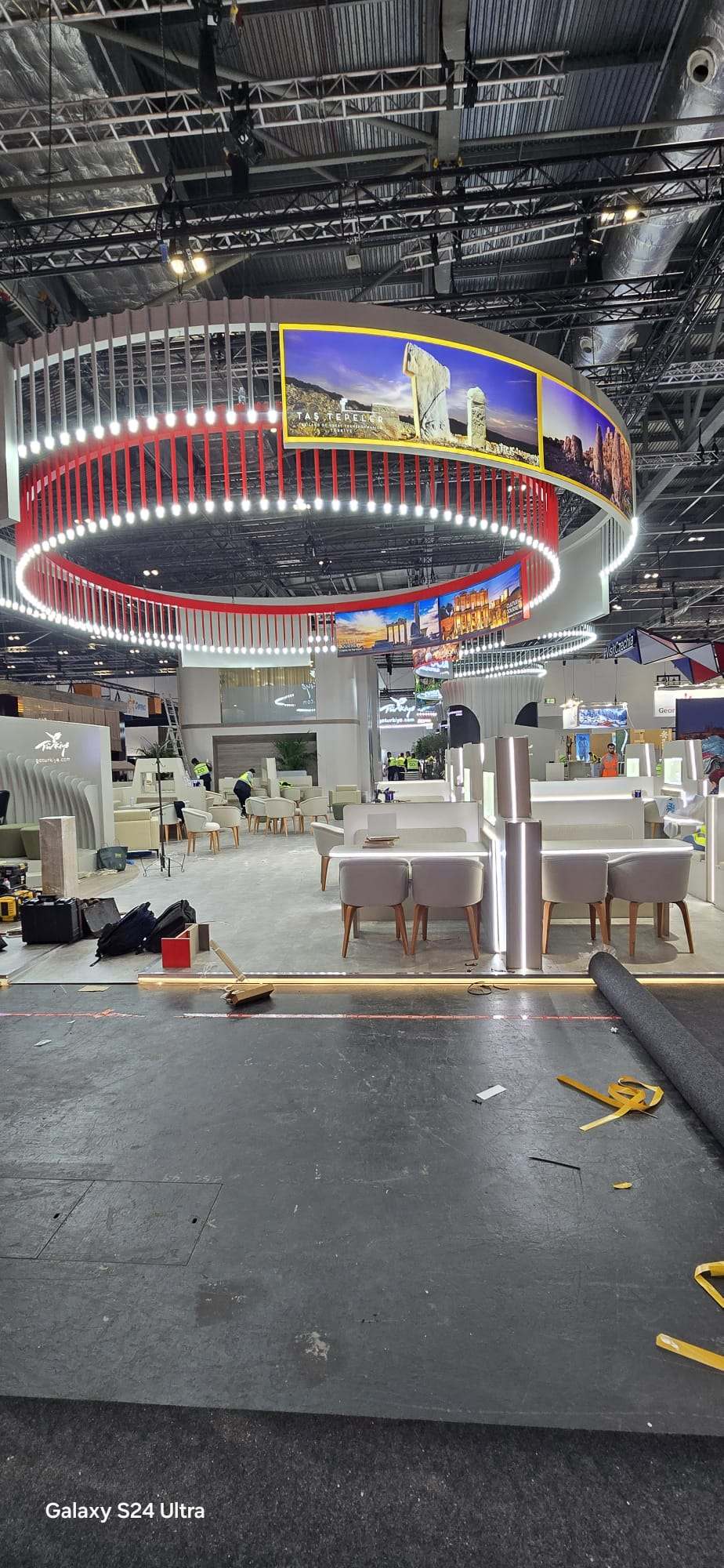 Commercial fit-out in Milton Keynes — exhibition stand build with feature lighting and seating
