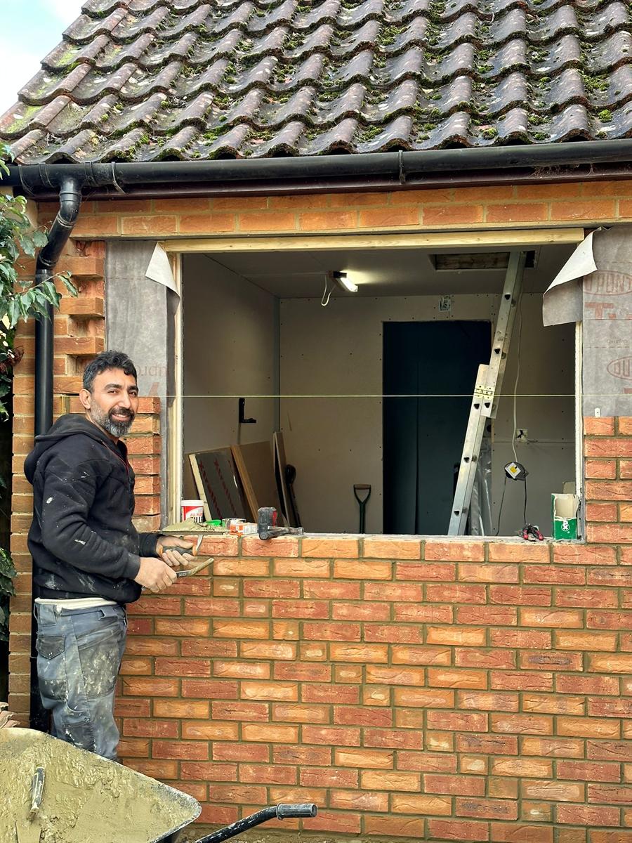 Home extension project — new brickwork and window opening, Milton Keynes